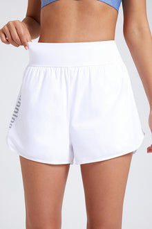  PACK265566-P1-1, White Running High Waist Fake Two Piece Sports Shorts