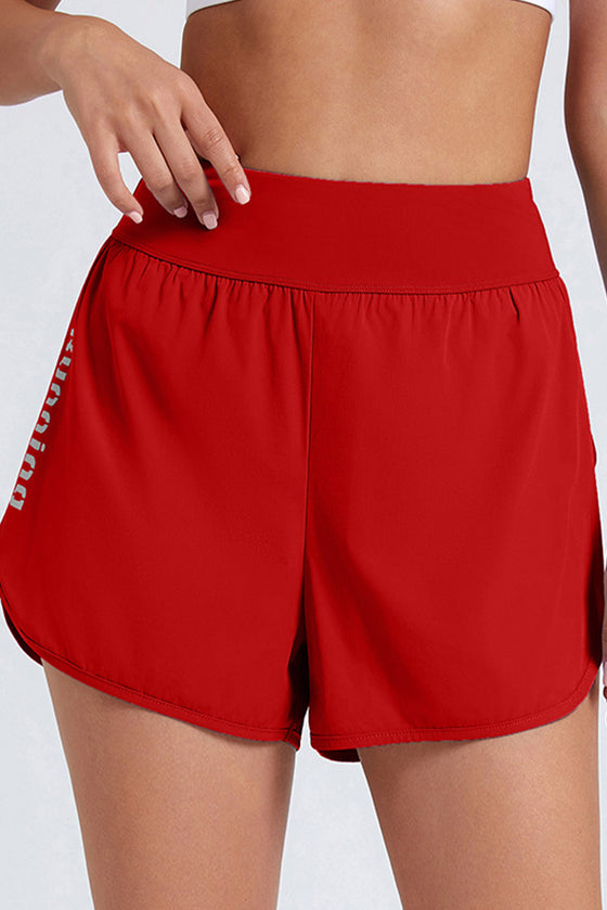 PACK265566-P603-1, Racing Red Running High Waist Fake Two Piece Sports Shorts