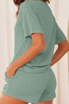 PACK15989-P509-1, Mist Green Jacquard Short Sleeve Top and Drawstring Shorts Set