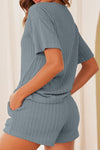 PACK15989-P705-1, Real Teal Jacquard Short Sleeve Top and Drawstring Shorts Set
