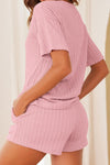 PACK15989-P4010-1, Peach Blossom Jacquard Short Sleeve Top and Drawstring Shorts Set
