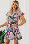 PACK6119013-P1022-1, Pink Leopard Floral Ricrac Embellished Tiered Mini Dress