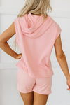 PACK625624-P1010-1, Light Pink Solid Color Sleeveless Hoodie and Shorts Set