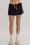 LC631113-P2-S, LC631113-P2-M, LC631113-P2-L, LC631113-P2-XL, Black Color Contrast Loose Pullover and Lace-up Waist Skort Set