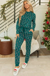 LC151067-P920-S, LC151067-P920-M, LC151067-P920-L, LC151067-P920-XL, Green Christmas Candy Cane Printed Top and Pants Lounge Set