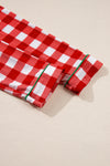 LC151066-P3-S, LC151066-P3-M, LC151066-P3-L, LC151066-P3-XL, Fiery Red Christmas Plaid Print Shirt and Pants Pajama Set