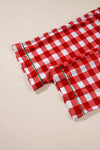 LC151066-P3-S, LC151066-P3-M, LC151066-P3-L, LC151066-P3-XL, Fiery Red Christmas Plaid Print Shirt and Pants Pajama Set