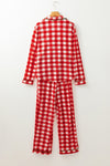 LC151066-P3-S, LC151066-P3-M, LC151066-P3-L, LC151066-P3-XL, Fiery Red Christmas Plaid Print Shirt and Pants Pajama Set