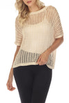APRICOT FISHNET KNIT RIBBED ROUND NECK SHORT SLEEVE SWEATER TEE