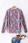 Vintage Boho Paisley Print Notched Neck Blouse