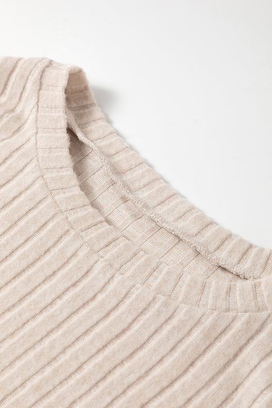 Ribbed Knit Bell Sleeve Crop Top Drawstring Pants Set