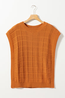  Grid Textured Short Sleeve Sweater