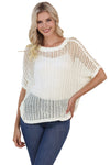WHIT FISHNET KNIT RIBBED ROUND NECK SHORT SLEEVE SWEATER TEE