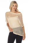 APRICOT FISHNET KNIT RIBBED ROUND NECK SHORT SLEEVE SWEATER TEE