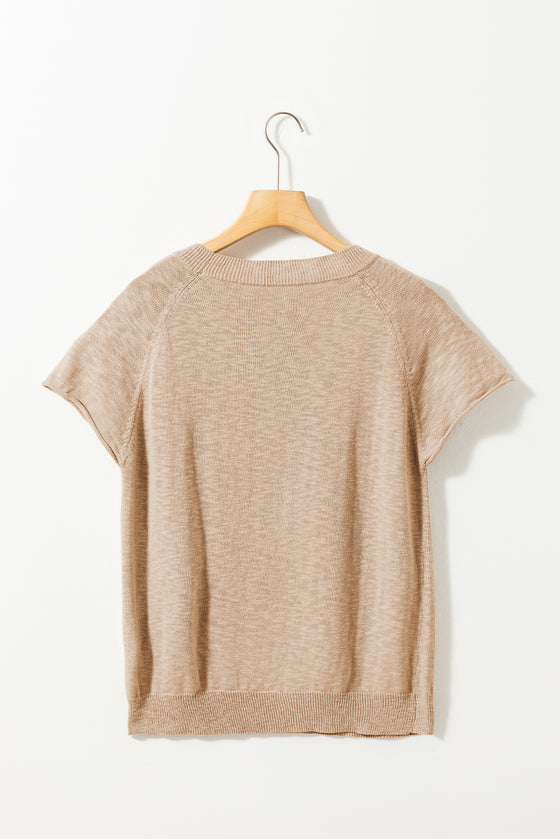 Ribbed Raglan Short Sleeve Sweater