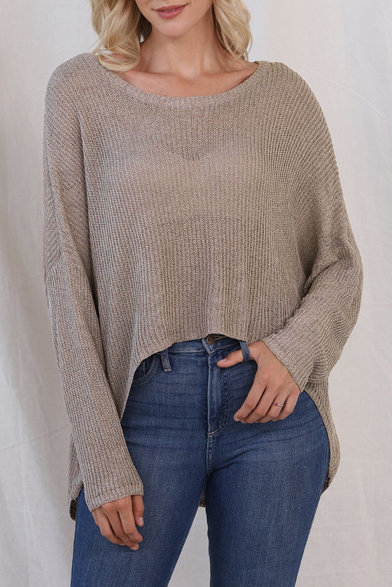 GRAY SLOUCHY DOLMAN SLEEVE HIGH LOW SWEATER