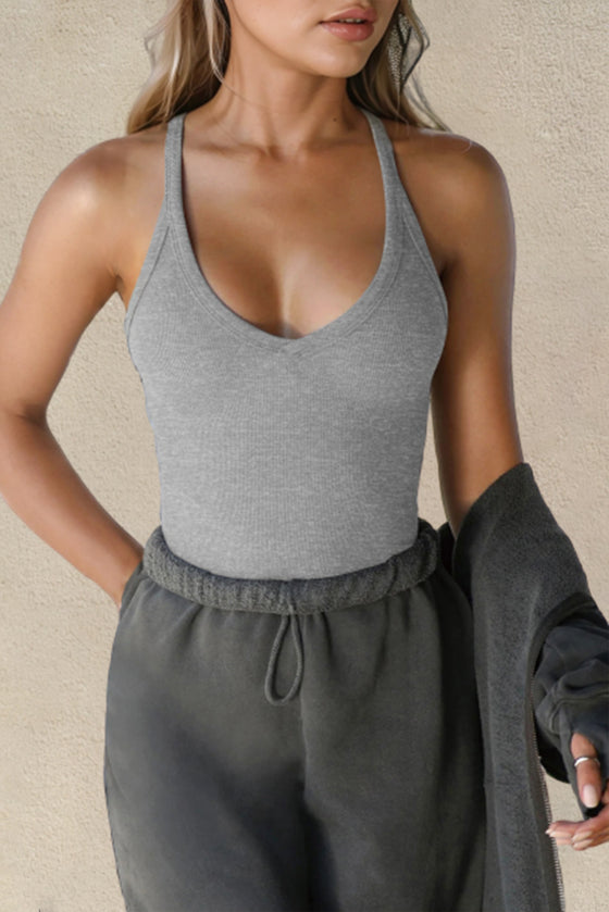 Solid Color V Neck Racerback Active Tank Top