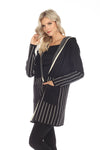 Black/Chai Tea Long Hooded Pocket Stripe Sweater (3022_BLACK)