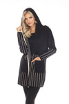 Black/Chai Tea Long Hooded Pocket Stripe Sweater (3022_BLACK)