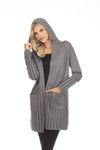 Grey/Black Long Hooded Pocket Stripe Sweater (3022_GREY)