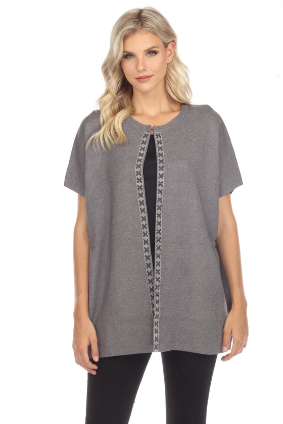 Grey Short Sleeve Rhinestone Trim Sweater (3071_GREY)