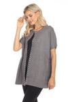 Grey Short Sleeve Rhinestone Trim Sweater (3071_GREY)