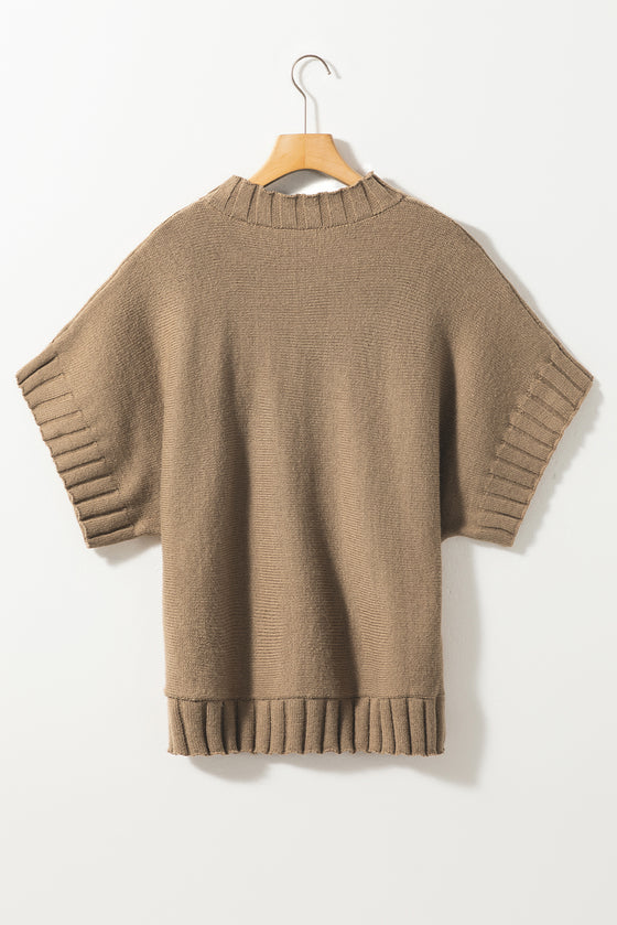 Mock Neck Batwing Short Sleeve Knit Sweater