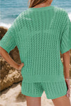 Knit Crochet Eyelets Short Sleeve Top and Shorts Set