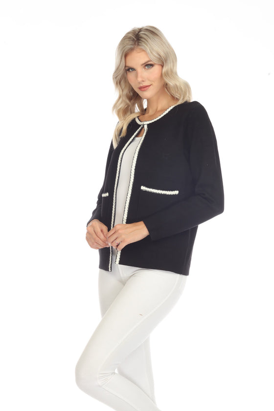 Long Sleeve Open-Front Pocket Sweater (3086_BLK/WHT)