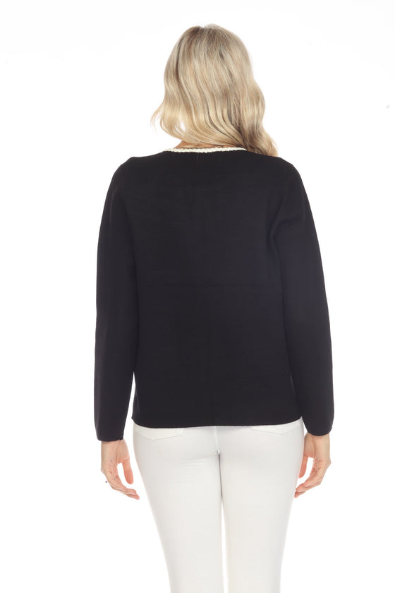 Long Sleeve Open-Front Pocket Sweater (3086_BLK/WHT)