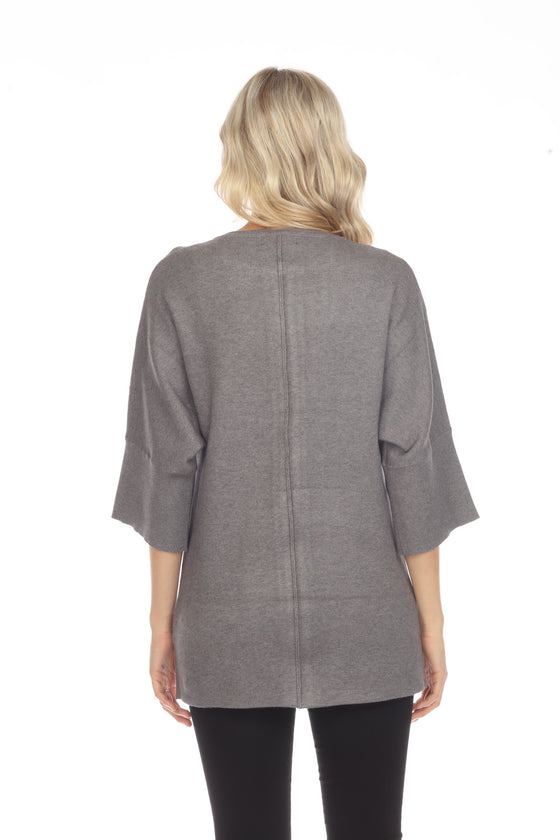 Half Sleeve Zip-Front Rhinestone Trim Sweater (3072_GREY)