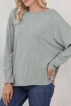 GRAY SOLID COLOR PATCHWORK LONG SLEEVE TOP