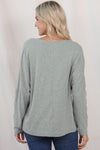 GRAY SOLID COLOR PATCHWORK LONG SLEEVE TOP