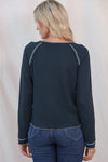 BLUE TEXTURED ROUND NECK LONG SLEEVE TOP
