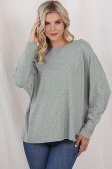  GRAY SOLID COLOR PATCHWORK LONG SLEEVE TOP