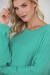 GREEN SOLID COLOR PATCHWORK LONG SLEEVE TOP