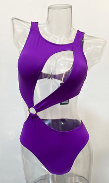  Purple Asymmetrical Cut-Out Bathing Suit (HT8003_PURPLE)