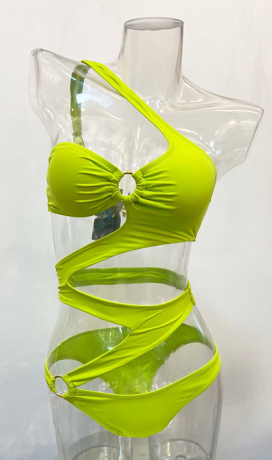 Lime Cut-Out Wrap-Around Strap Bathing Suit (HT8007_LIME)