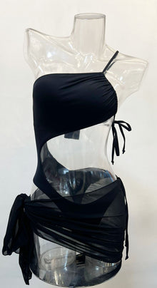  Black Side Cut-Out Bathing Suit With Sarong (HT8008_BLACK)