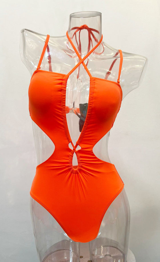 Orange Cut-Out Bathing Suit (HT8015_ORANGE)