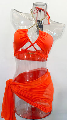  Neon Orange Bikini With Sarong Bottom (HT8033_NEON-ORANGE)