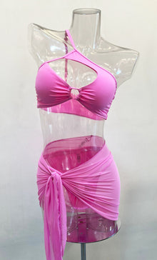  Pink Asymmetrical Cut-Out Bikini With Sarong Bottom (HT8051_PINK)