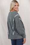 GRAY ACID WASH RELAXED FIT SEAMED PULLOVER SWEATSHIRT WITH SLITS