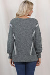GRAY ACID WASH RELAXED FIT SEAMED PULLOVER SWEATSHIRT WITH SLITS