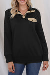 BLACK QUILTED SNAPS STAND NECK SWEATSHIRT WITH FAKE FRONT POCKET