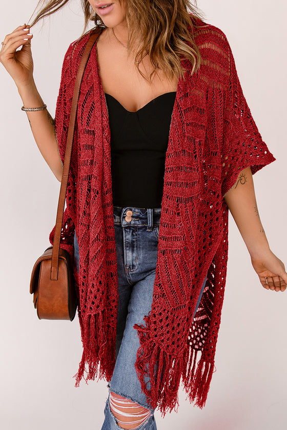 RED LOOSE KNITWEAR KIMONO WITH SLITS