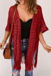 RED LOOSE KNITWEAR KIMONO WITH SLITS