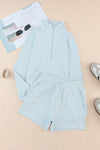SKY BLUE SOLID HALF ZIP POCKETED SWEATSHIRT AND SHORTS SPORTS SET