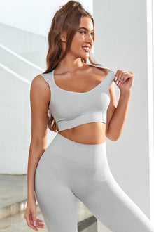  Light Gray Joint Straps Sleeveless Ribbed Gym Top