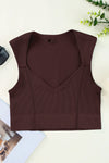 BROWN JOINT STRAPS SLEEVELESS RIBBED GYM TOP